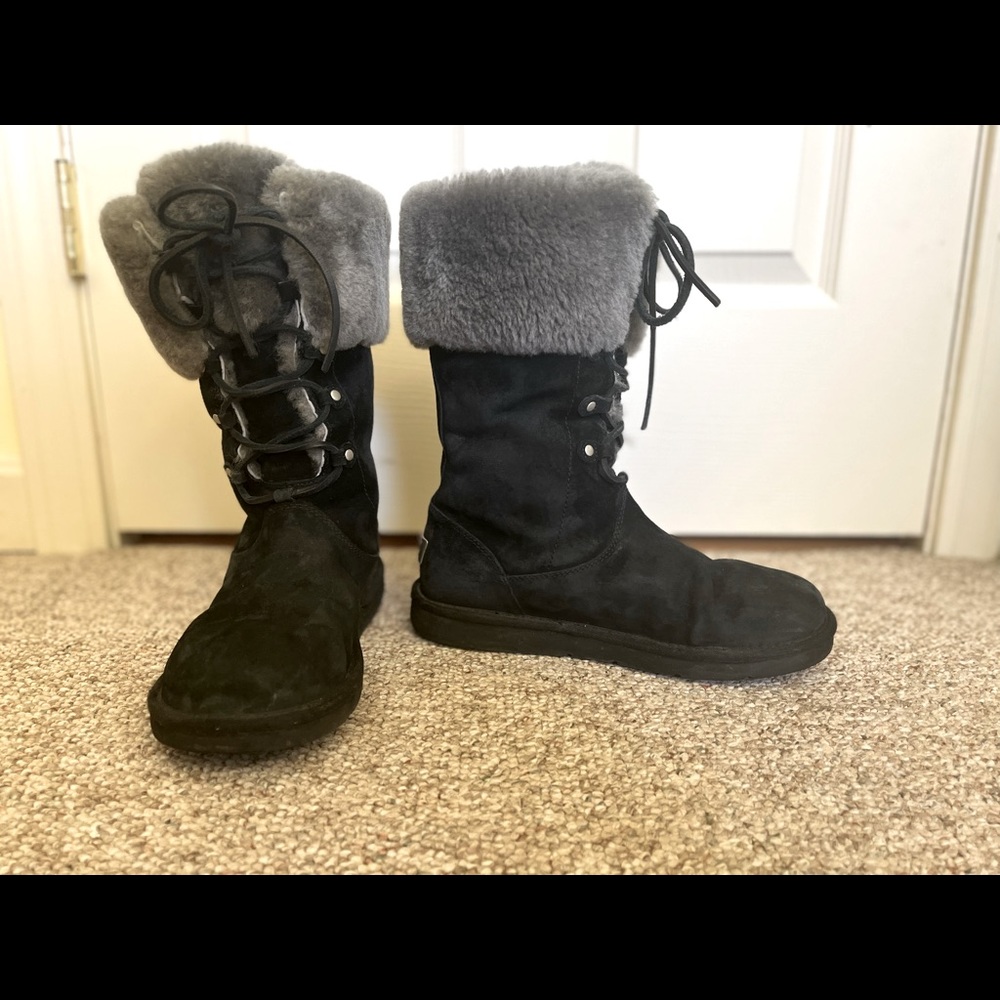 Ugg, Size 8, Black, Leather, Faux fur